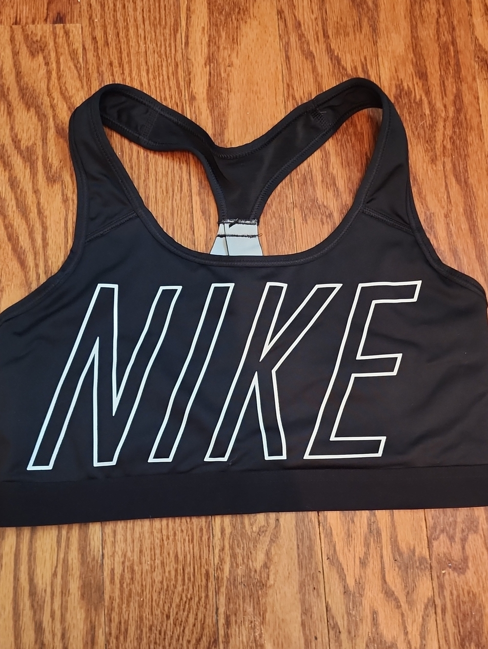 Nike Black Racerback Sports Bra with White Outline Logo